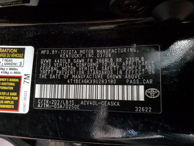 4T1BE46KX9U283180 - 2009 TOYOTA CAMRY BASE 黑色 照片 13