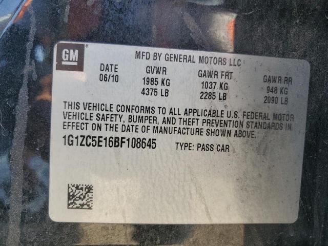 1G1ZC5E16BF108645 - 2011 CHEVROLET MALIBU 1LT შავი ფოტო 12