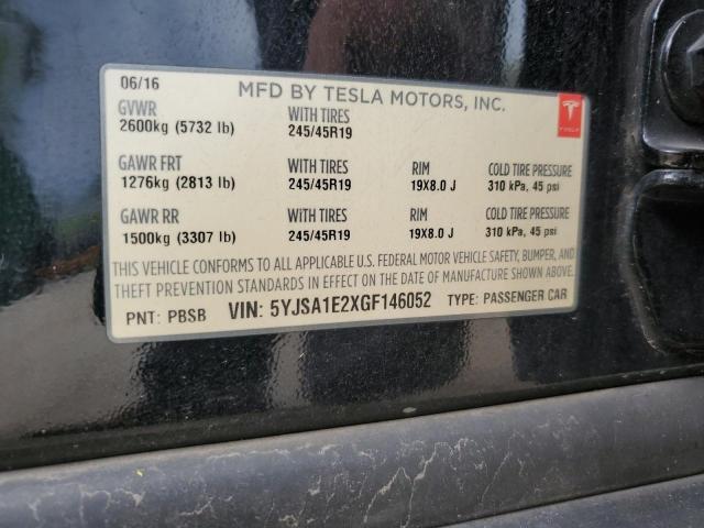 5YJSA1E2XGF146052 - 2016 TESLA MODEL S Սև լուսանկար 12