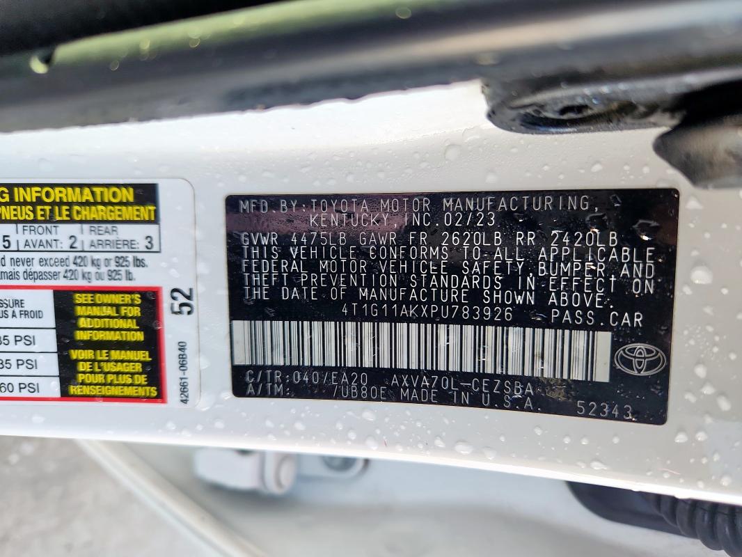 4T1G11AKXPU783926 - 2023 TOYOTA CAMRY SE NIGHT SHADE WHITE photo 12