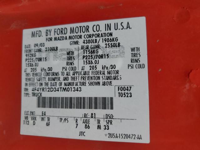 4F4YR12D34TM01343 - 2004 MAZDA B2300 RED photo 12