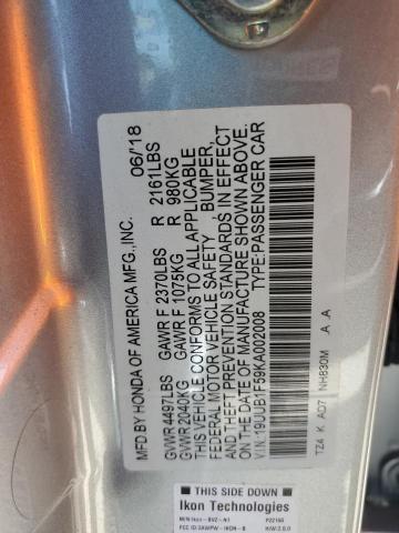 19UUB1F59KA002008 - 2019 ACURA TLX TECHNOLOGY SILVER photo 12