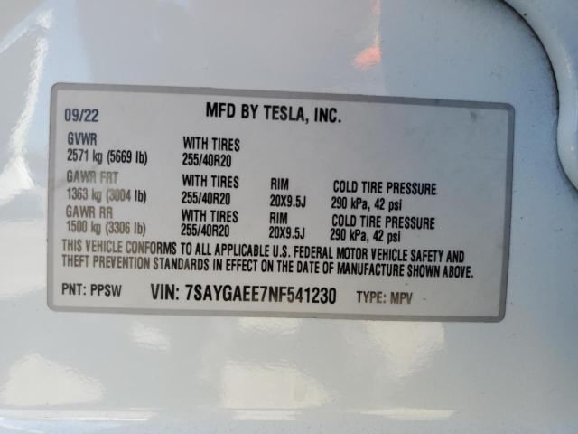 7SAYGAEE7NF541230 - 2022 TESLA MODEL Y თეთრი ფოტო 14