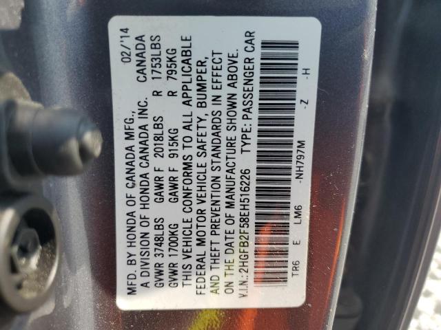 2HGFB2F58EH516226 - 2014 HONDA CIVIC LX GRAY photo 13