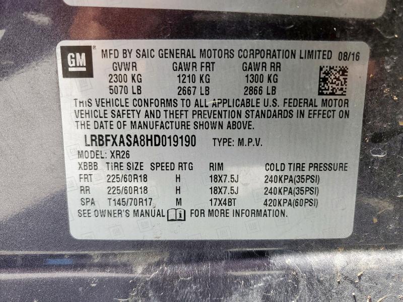 LRBFXASA8HD019190 - 2017 BUICK ENVISION PREFERRED BROWN photo 13