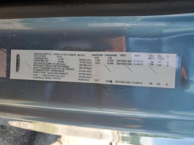 3AKJGLDRXHSHR5773 - 2017 FREIGHTLINER CASCADIA 1 BLUE photo 10