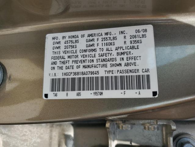 1HGCP36818A079645 - 2008 HONDA ACCORD EXL BEIGE photo 12