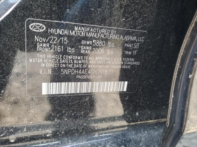 5NPDH4AE4GH791870 - 2016 HYUNDAI ELANTRA SE BLACK photo 12