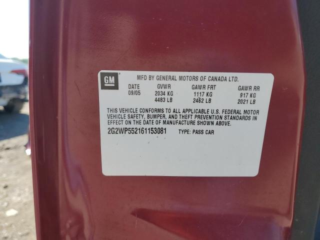 2G2WP552161153081 - 2006 PONTIAC GRAND PRIX MAROON photo 12