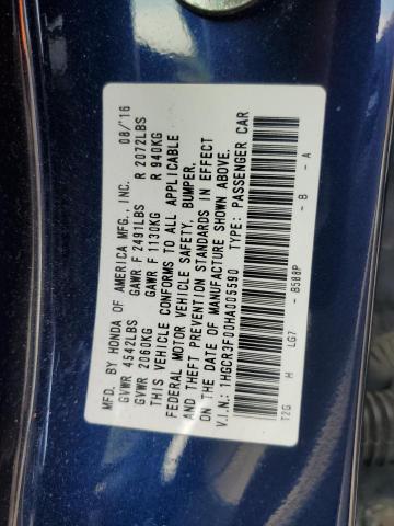 1HGCR3F00HA005590 - 2017 HONDA ACCORD EXL BLUE photo 12