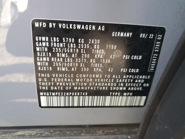 WVGTMPE22NP068749 - 2022 VOLKSWAGEN ID.4 PRO S 灰色 照片 13
