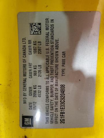 2G1FB1E33C9204808 - 2012 CHEVROLET CAMARO LT YELLOW photo 13