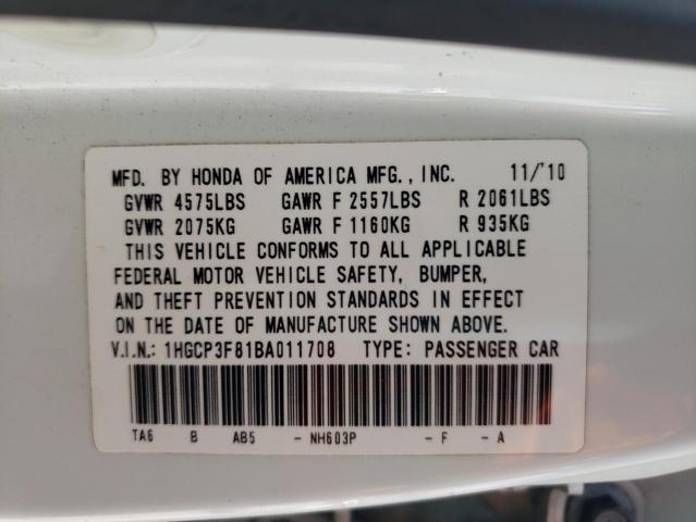 1HGCP3F81BA011708 - 2011 HONDA ACCORD EXL WHITE photo 13