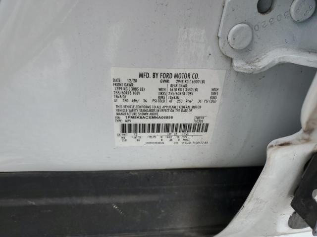 1FM5K8ACXMNA06898 - 2021 FORD EXPLORER POLICE INTERCEPTOR 白色 照片 12