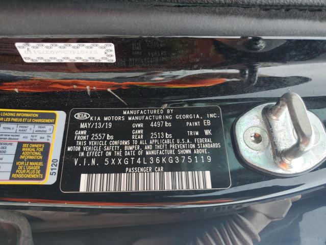 5XXGT4L36KG375119 - 2019 KIA OPTIMA LX BLACK photo 12