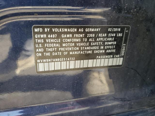 WVWBN7AN6GE514722 - 2016 VOLKSWAGEN CC BASE BLUE photo 12