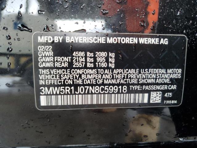3MW5R1J07N8C59918 - 2022 BMW 330I BLACK photo 12