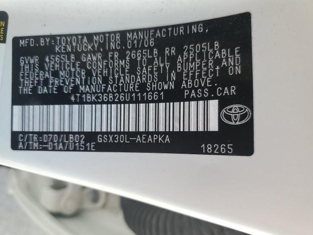 4T1BK36B26U111661 - 2006 TOYOTA AVALON XL WHITE photo 13