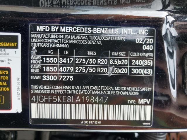 4JGFF5KE8LA198447 - 2020 MERCEDES-BENZ GLS 450 4MATIC BLACK photo 12