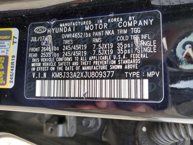 KM8J33A2XJU809377 - 2018 HYUNDAI TUCSON VALUE BLACK photo 12