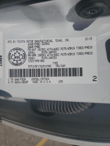 5TFUY5F17GX519703 - 2016 TOYOTA TUNDRA DOUBLE CAB SR/SR5 WHITE photo 12