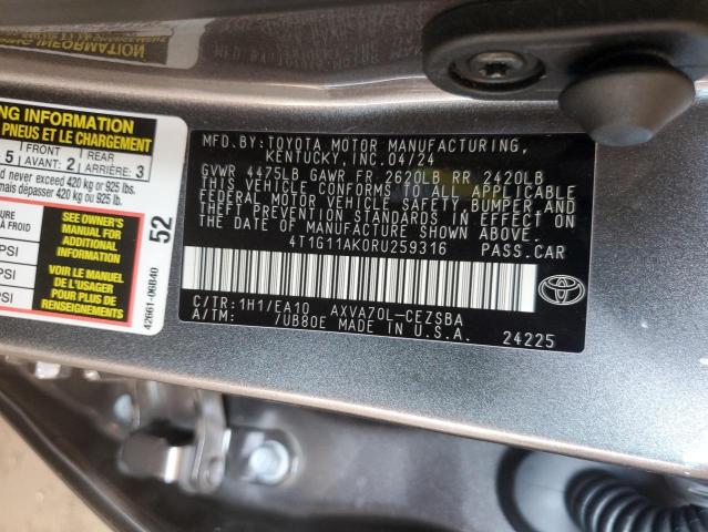 4T1G11AK0RU259316 - 2024 TOYOTA CAMRY SE NIGHT SHADE GRAY photo 12