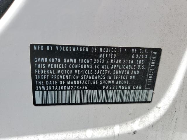 3VW2K7AJ0DM278335 - 2013 VOLKSWAGEN JETTA BASE 白色 照片 12