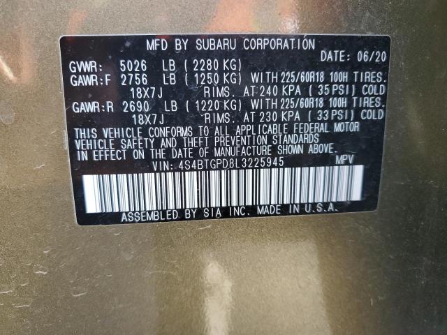 4S4BTGPD8L3225945 - 2020 SUBARU OUTBACK TOURING LDL მწვანე ფოტო 14