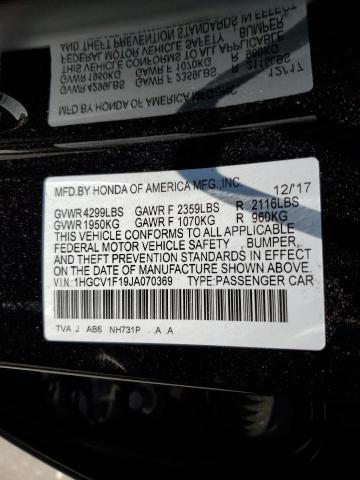 1HGCV1F19JA070369 - 2018 HONDA ACCORD LX BLACK photo 12