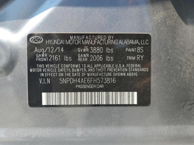 5NPDH4AE6FH573816 - 2015 HYUNDAI ELANTRA SE SILVER photo 12