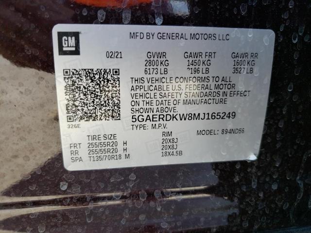 5GAERDKW8MJ165249 - 2021 BUICK ENCLAVE AVENIR შავი ფოტო 13