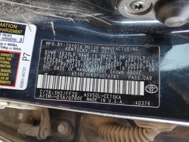 4T1BF1FK0FU074781 - 2015 TOYOTA CAMRY LE CHARCOAL photo 12