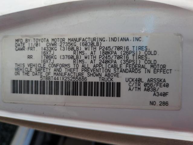 5TBBT441X2S255886 - 2002 TOYOTA TUNDRA ACCESS CAB Ақ фото 12