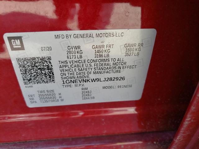 1GNEVNKW9LJ282926 - 2020 CHEVROLET TRAVERSE HIGH COUNTRY RED photo 13