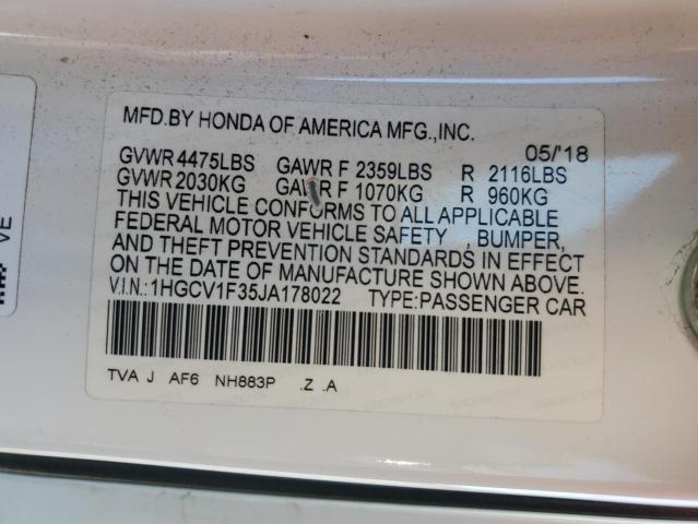 1HGCV1F35JA178022 - 2018 HONDA ACCORD SPORT თეთრი ფოტო 13