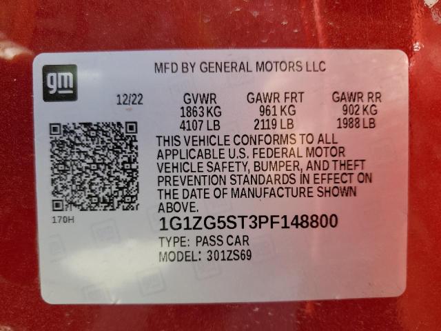 1G1ZG5ST3PF148800 - 2023 CHEVROLET MALIBU RS 红色 照片 12