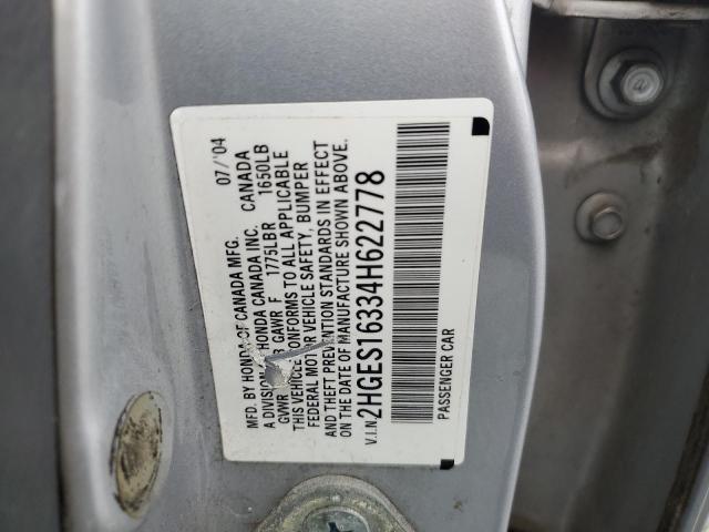 2HGES16334H622778 - 2004 HONDA CIVIC DX VP Silber Foto 12