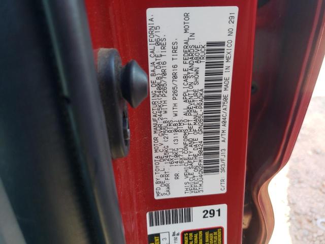 3TMJU4GN2FM190424 - 2015 TOYOTA TACOMA DOUBLE CAB PRERUNNER RED photo 12