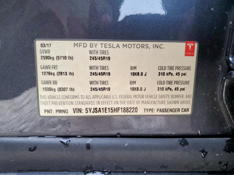 5YJSA1E15HF188220 - 2017 TESLA MODEL S Boz foto 12