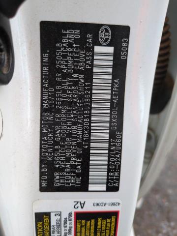 4T1BK3DB1BU386211 - 2011 TOYOTA AVALON BASE WHITE photo 12