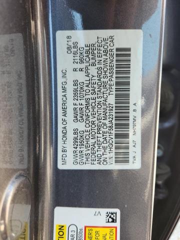 1HGCV1F58JA231927 - 2018 HONDA ACCORD EXL 灰色 照片 12
