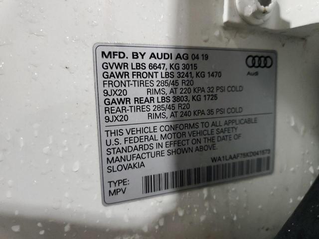 WA1LAAF75KD041573 - 2019 AUDI Q7 PREMIUM PLUS Սպիտակ լուսանկար 13