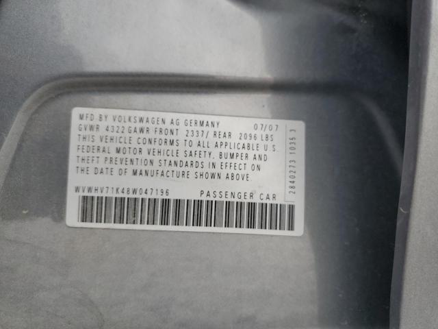WVWHV71K48W047196 - 2008 VOLKSWAGEN GTI GRAY photo 12