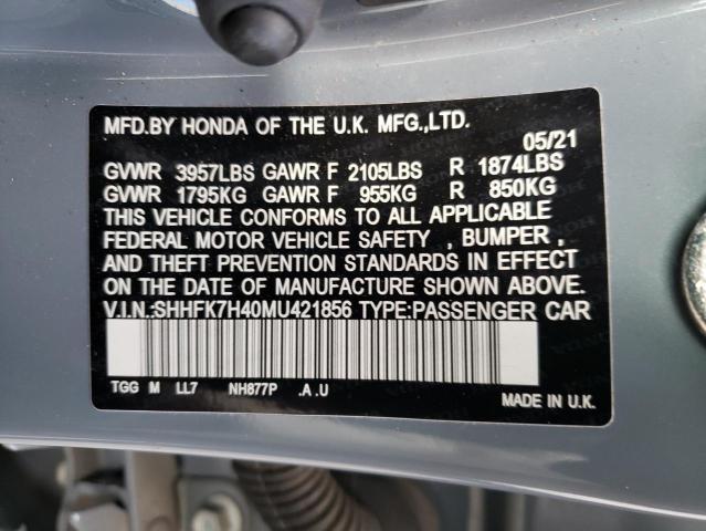 SHHFK7H40MU421856 - 2021 HONDA CIVIC SPORT 灰色 照片 12