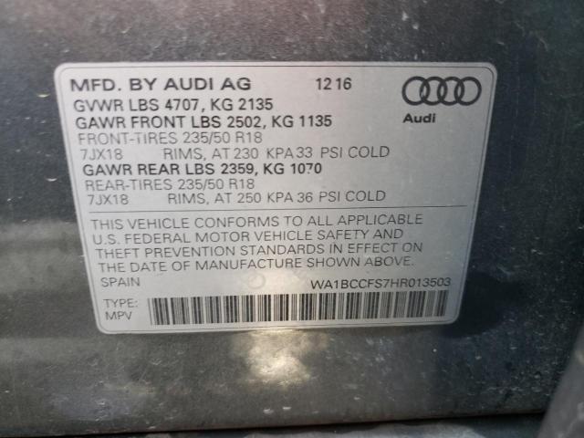 WA1BCCFS7HR013503 - 2017 AUDI Q3 PREMIUM GRAY photo 12