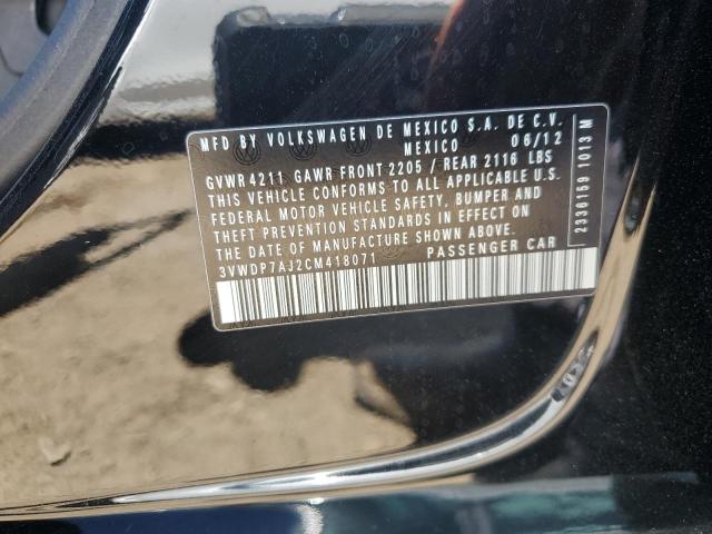 3VWDP7AJ2CM418071 - 2012 VOLKSWAGEN JETTA SE BLACK photo 12