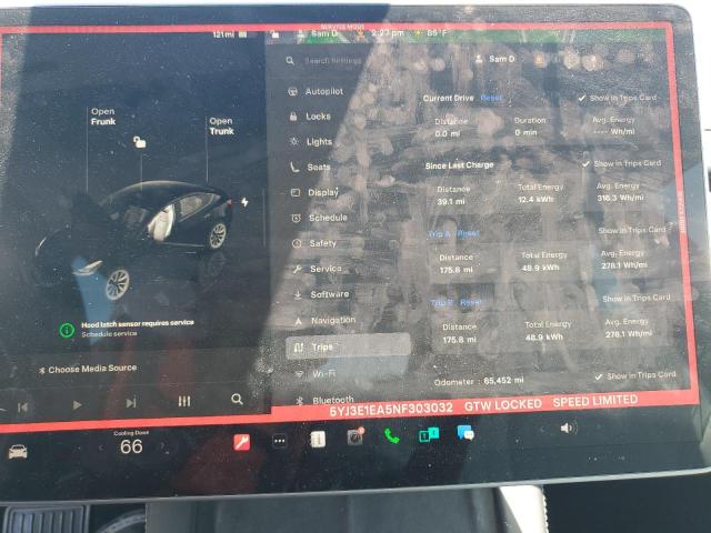 5YJ3E1EA5NF303032 - 2022 TESLA MODEL 3 შავი ფოტო 9