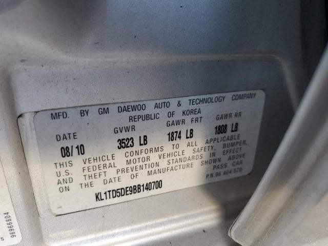 KL1TD5DE9BB140700 - 2011 CHEVROLET AVEO LS 银色 照片 10