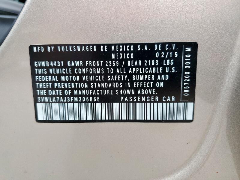 3VWLA7AJ3FM306865 - 2015 VOLKSWAGEN JETTA TDI 金色 照片 13