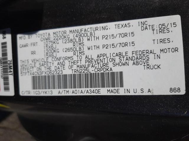 5TFTX4CN3FX062323 - 2015 TOYOTA TACOMA ACCESS CAB ნაცრისფერი ფოტო 12